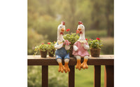 Farmhouse Chicken Couple Statues Seated Chicken Figurines with Overalls Cute Lawn Ornament Weather-Resistant for Gardeners, Balcony, Planter