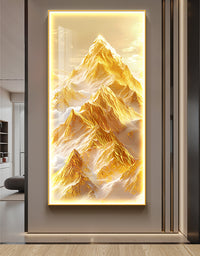 金山画靠山图灯画玄关装饰画轻奢入户走廊过道挂画led发光画壁画 日照金山-C 插电款灯框画+晶瓷画 60*120cm【推荐0.8-0.9米的墙面】 【金色】加厚拉丝铝合金框