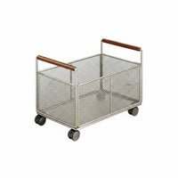 Wire-Frame Mesh Fruit Basket Rectangular Vegetable Basket uncoveredTop Household Storage Wooden-Look Handle for Kitchen