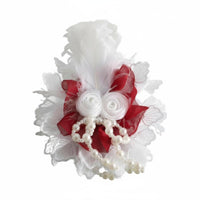 Christmas Feather Headband, Victorian Style, Elegant Red Cream Plume Hair Accessory, Handmade Hat and Brooch