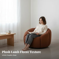 French Cream design Pumpkin rotating Armchair Plush Texture Living Room Seating Soft Fabric Upholstery Accent Chair Ergonomic Design for Homeowners, Interior Designers, Readers, book alcove, Lounge Area, Home inactiveice, Apartment