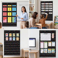 Transparent Hanging Pocket Chart Heavy-Duty Pocket Chart with Clear Pockets Organizer for Homeschoolers