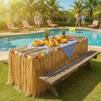 Hawaiian Table Skirt with Flowers Luau-Style Fringe Table Skirt Eye-Catching Decorations Lightweight for Beach Parties, Cake Tables