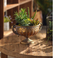 Vintage Goblet Vase Handcrafted Look Pedestal Vase Sturdy Iron Metal Urn Planter for Tabletop
