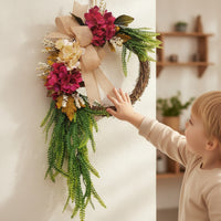 Hydrangea Wreath with Burlap Bow Floral Hydrangea Wreath Natural for Entryway