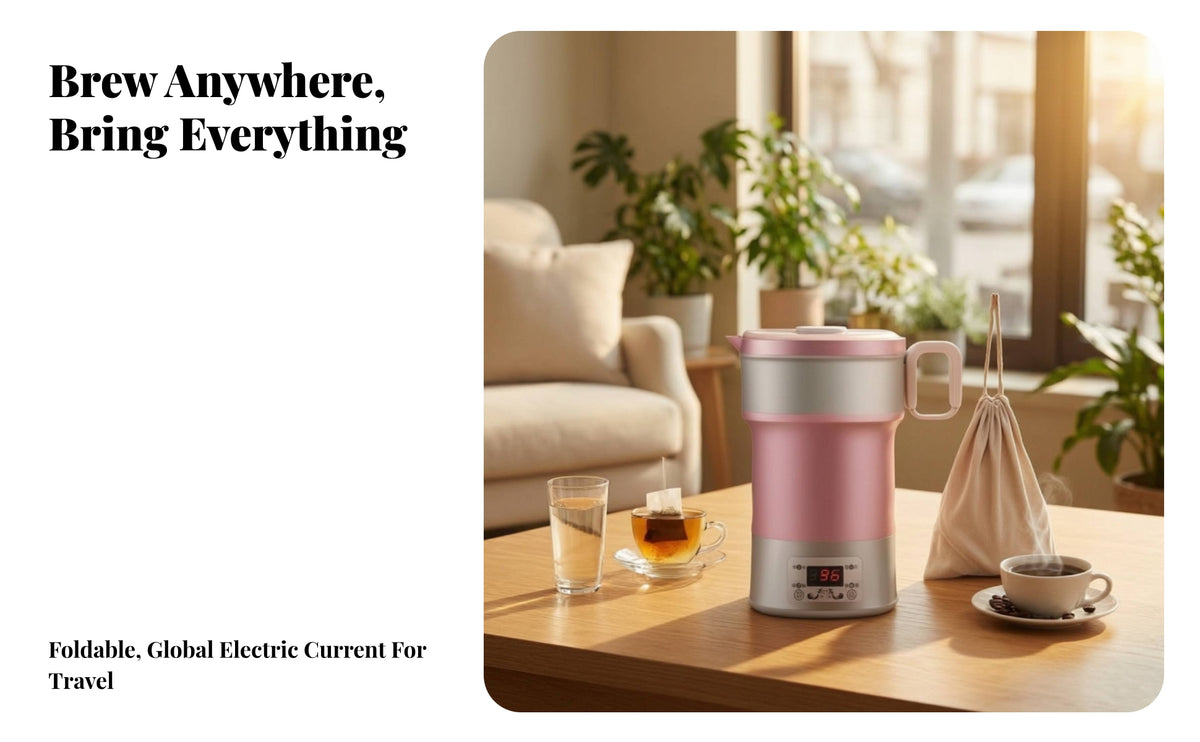 Compact Foldable Travel Kettle | Digital Control Panel, Electric Travel Kettle, for Hotel Rooms