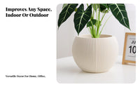 Vertical Stripe Texture Imitation Ceramic Pot Minimalist Design Ribbed Plastic Floor Pot Lightweight for Outdoor, Balcony, Living Room