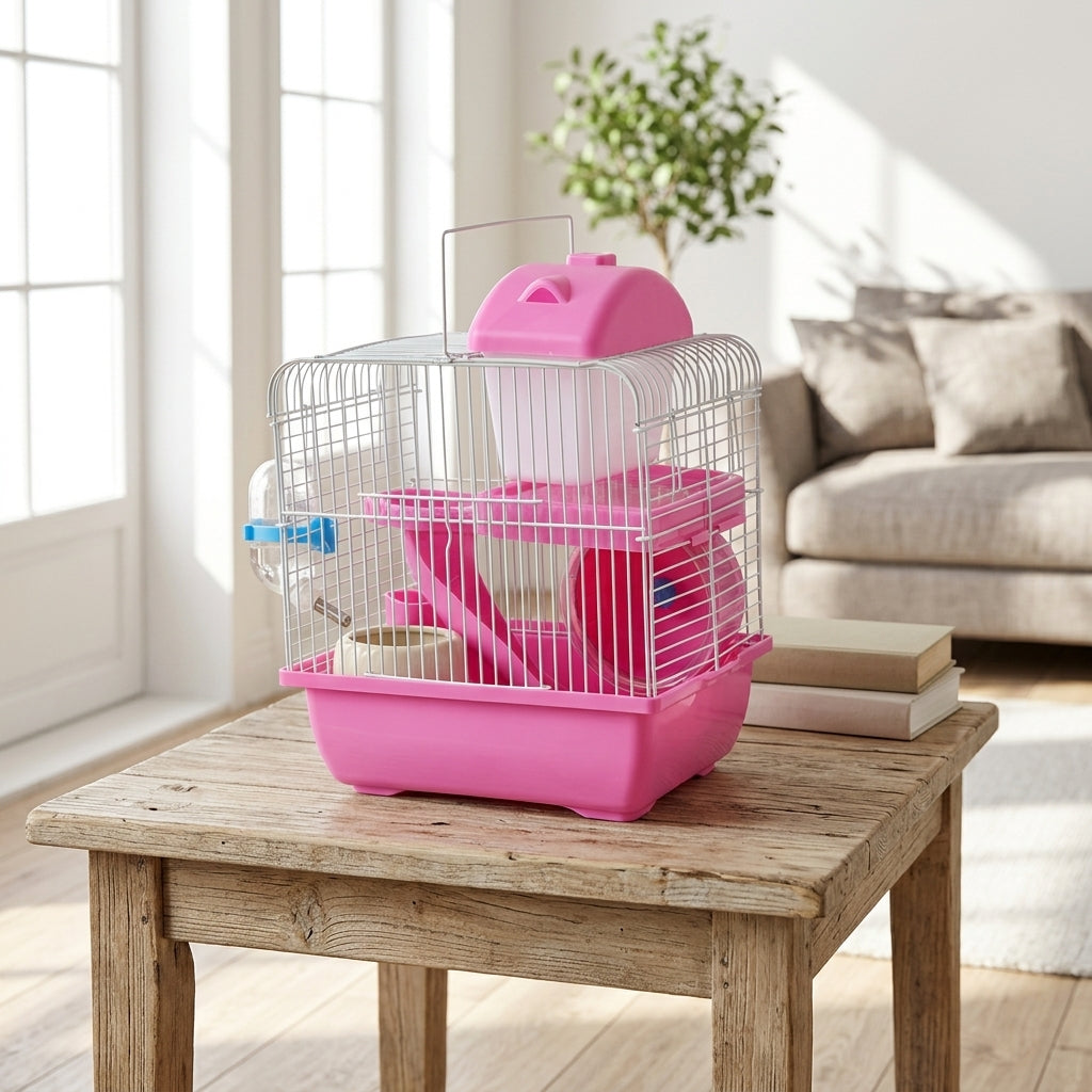 Large Hamster Cage and Villa, Two Level Rectangular Hamster House with Deep Base and Iron Wire Mesh, Habitat for Small Little Friends