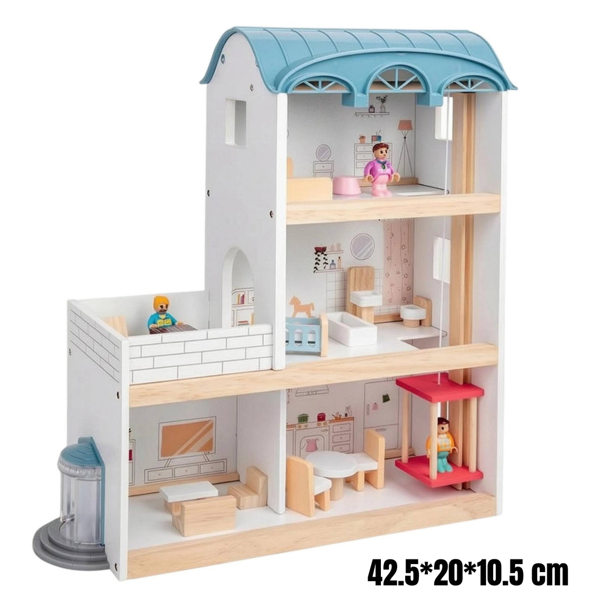 DIY Three-Story Dollhouse Open-Front Wooden Dollhouse Painted Panels Household Toy Arched Roof