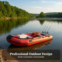 Engine Mount Ready Aluminum Floor Assault Boat Heavy-Duty 3-Person Inflatable Raft Portable Rubber Dinghy Multi-Chamber Design for Fishing Enthusiasts, Rescue Teams, Families, Lakes and Rivers, Recreational Outings, Recreation, Coastal Cruising