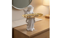 Praying Angel Figurine White Finish Angel Tray Holder Small Item Tray Statue Gold Toned Tabletop
