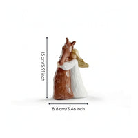 Tabletop Girl Embraces Horse Figurine Faceted Girl and Horse Figurine Carved Sentimental for Collectors