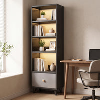 Bookcase Combined with Cabinet Storage Tall Bookcase with Open Shelves Storage Cabinet for Living Room, Small Apartment, Tight Corner