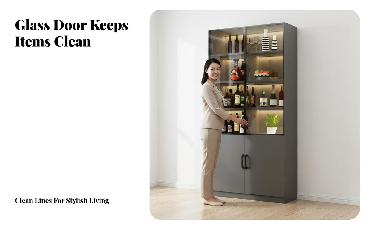 Glass Door Beverage Cabinet Dustproof Design Beverage Bar Cabinet Multi-Versatile Living Room Display Hutch for Homeowners, Home Entertainers, Kitchen