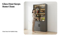 Glass Door Beverage Cabinet Dustproof Design Beverage Bar Cabinet Multi-Versatile Living Room Display Hutch for Homeowners, Home Entertainers, Kitchen