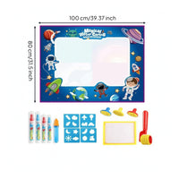 Reusable Water Doodle Mat with Templates Soft Water Drawing Mat with Pens Foldable Toy Travel-Friendly for Children, Toddlers, Home