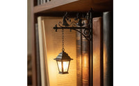 Clamp-on Bookshelf Ornament with Lantern Wrought-Iron Hanging Lantern with Bracket Antique-Inspired Display Lamp Ambient for Reading Corner