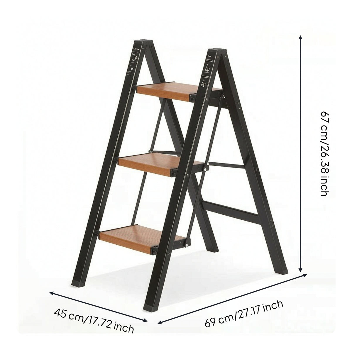 Step Ladder with Wide Pedals Reinforced Folding Step Ladder Compact Space-Saving for Homeowners, Kitchen, Pantry