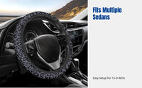 Polyester Steering Wheel Cover, Black Leopard Print, Universal Fit, Sweat-Absorbing, Stylish Car Interior Accessory