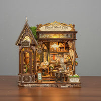 Tiny Coffee Shop Model Easy Assembly DIY Miniature House Detailed Instructions Assembled Dollhouse Scene for Desk