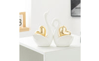 Tall and Short Set Ceramic Swan Figurine Gold Accent Ceramic Swan Decor Matte Decorative Ornament Pair for Living Room, Entryway, Wine Cabinet