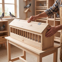Natural Wood Pigeon Feeder with Dividers Sturdy Wooden Feeding Trough Long-Lasting Pigeon Feeder Outdoor for Lofts, Coops, Farms