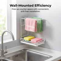 Bathroom Sink and Organizer for Dishwashing Area, Carbon Steel Wall Mounted Kitchen Rag Holder No Drill for Home Cooks