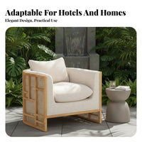 Modern Asian Design Wooden Frame Rattan Sofa Woven Cane rear Living Room Furnishings Minimalist Aesthetic Lounge Suite Plush Cushions for Hospitality Business Owners, Interior Designers, Apartment Dwellers, Hotel Lobby, Guesthouse, Reception Area, Sunroom