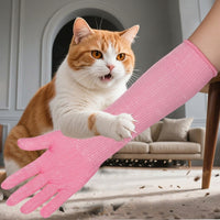 Pet Grooming Gloves with Reinforced PU, Elbow Length Cat Scratch Gloves, Dog Bite Gloves and Anti-Scratch Gloves for Animal Handling Protection