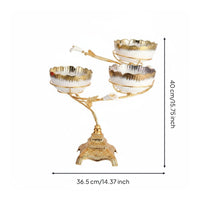 Three-Tier Fruit Tray Curved Arms Gold Metal Ornamental Pedestal Bowl Tray
