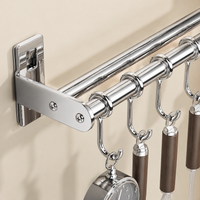Kitchen Wall Rack, Silver Alloy Double Rod Utensil Rail with Movable Hooks, Wall Mounted Utensil Holder for Pots & Lids
