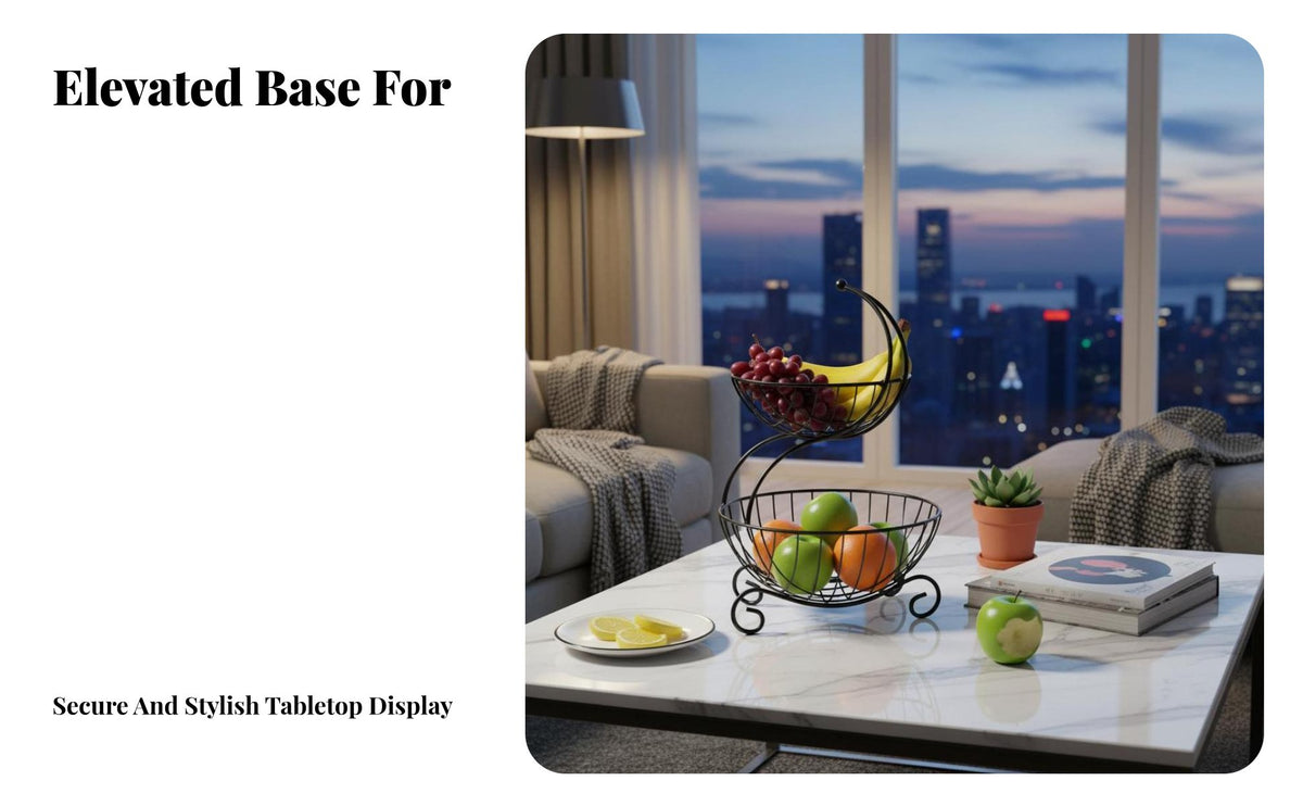 2-Tier Fruit Basket Nordic Design 2 Tier Fruit Basket Stable Base Tiered Vegetable Rack for Living Room, Kitchen Counter, Dining Table