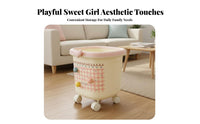 Cute Trash Bin on Wheels Large Capacity Rolling Trash Can Movable Garbage Bin Wide Accessible Ing Wheeled Paper Basket Easy To