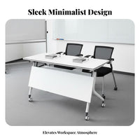 Folding Training Table Foldable Top Training Table Space-Saving Mobile Fold-over Desk for Educators, Event Planners, Classroom, Meeting Room