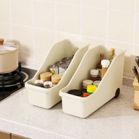 Kitchen Wagon, Gap Storage, Wagon with Casters, 2-Tier PP, Seasoning, Pot Lid Storage, White
