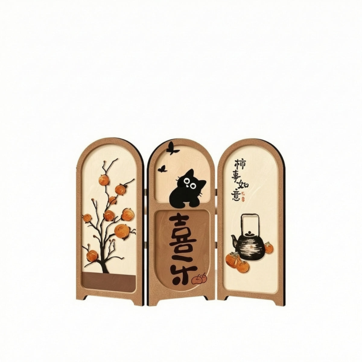 Oriental Tabletop Folding Screen Decorative Folding Screen with Three Panels Compact Decor Traditional for Home Decorators, Tea Table, Sideboard