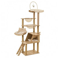 Wooden Feline Climbing Structure Padded Cat Climbing Tree Beige Animal Furniture