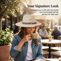 Fedora Hat for Men and Women with Wide Brim for Winter, Felt with Hand Embroidered Detail for Autumn Outings