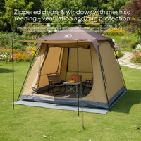 Mesh Screening Large Camping Tent Zippered Openings Instant Setup Tent Camel-Colored
