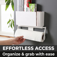 Tissue Holder and Paper Dispenser for Modern Kitchens, No-Drill Wall Mount with Under Cabinet or Countertop Options