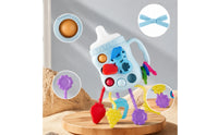 Colorful Milk Bottle Toy with Strap Textured Sensory Pull String Baby Toy Easy to Grip Lightweight for Babies, Infants, Toddlers