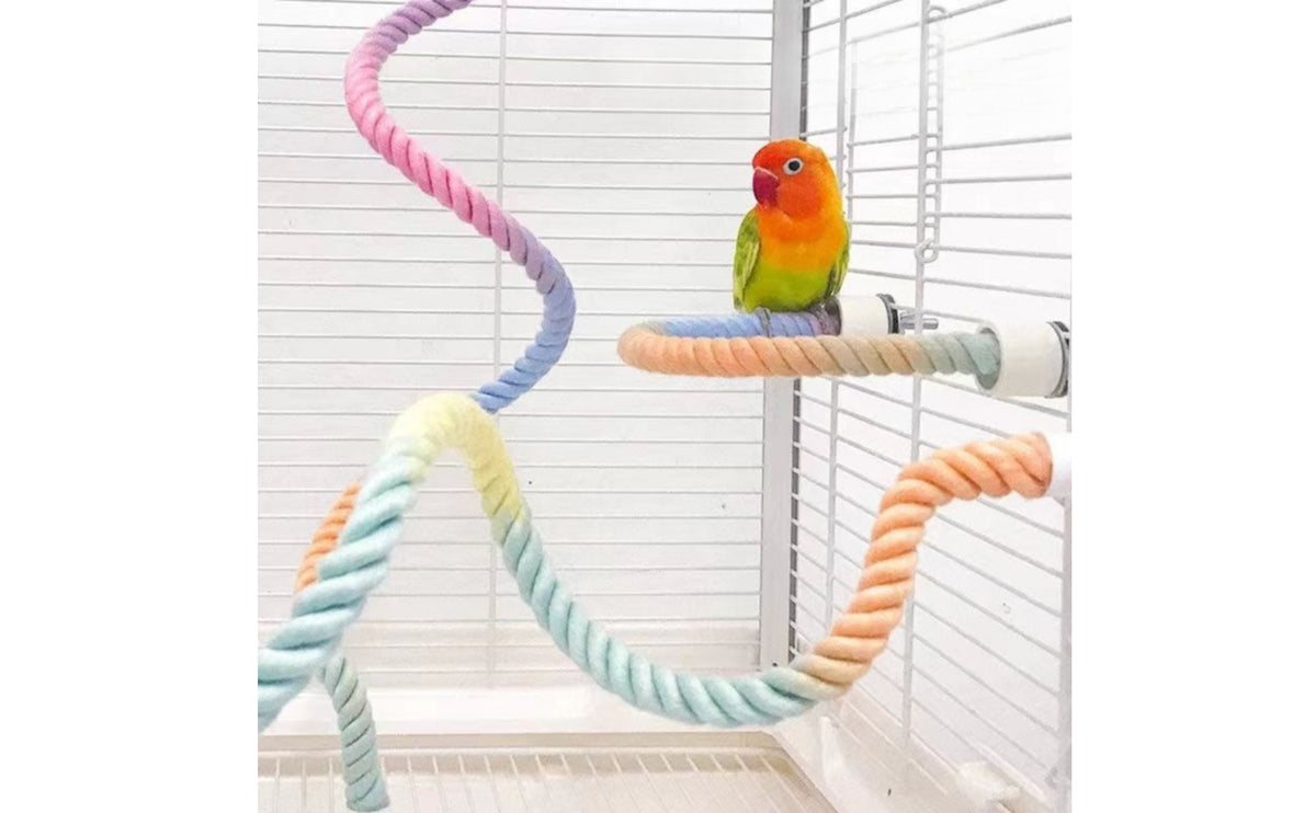 Bendable Rope Perch Easy to Install Bird Cage Climbing Toy Twisted Rope Toy with Metal Screw Fittings Pastel Gradient for Parrots, Small Birds, Budgies