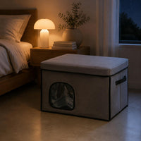Light Gray Collapsible Pet House Transparent Panel Indoor Pet Shelter Padded Top Foldable Feline Shelter Textile-Covered
