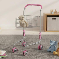 Play Shopping Cart Easy Assembly Kids' Metal Supermarket Trolley Foldable Miniature Grocery Cart for Young Children, Playroom