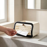 Plastic Tissue Case, With Lid, Multi-functional, Waterproof, Wood Grain Pattern, Living Room, Desk Area, Stylish