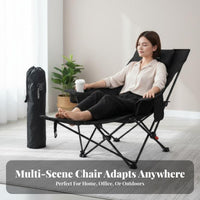 Quick Fold Design Padded Folding Lounge Chair Easy Setup Folding Lounge Chair Footrest Heavy Duty Adjustable Outdoor Recliner Includes Headrest Pillow for Office Workers, Campers, Beachgoers, Backyard, Poolside, Sporting Events, Campsite