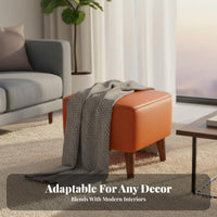 Genuine Leather Upholstered Cube Stool Luxury Design Footrest sturdy Wood Frame Indoor Furniture Multi-Functional for Adults, Homeowners, Students, dressing area, Entryway, Bedroom, Small Spaces