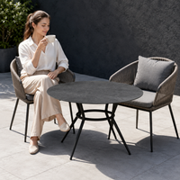Rattan-style 2-Person Round Dining Table, 0.8m, Modern Cafe Style Dining Table