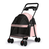 Pet Stroller with Tray Four-Wheel Foldable Pet Stroller Breathable