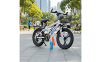 Shock Absorbing Front Fork Student Cycle with Disc Brakes High-Carbon Steel Frame Kids Mountain Bike Anti-Slip Tires Children's Cycle with Basket Lightweight Metal Alloy Wheels for Girls